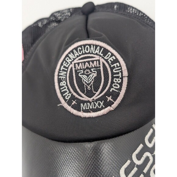 Messi 10 Black SnapBack Pink Stripe Faux Leather Miami Baseball Cap Hat - Picture 5 of 5